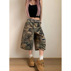 Aiertu  American Retro High Waist Camouflage Jeans Women Pockets Hip-hop Shorts 2025 Summer Casual Y2K Grunge Street Washed Denim Shorts Aiertu