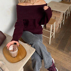 Aiertu  -  party look snspos Women's Fall Sweater Fashion Loose Casual Solid Pullover Sexy One Shoulder Sweater Streetwear Pullover Office Lady Aiertu