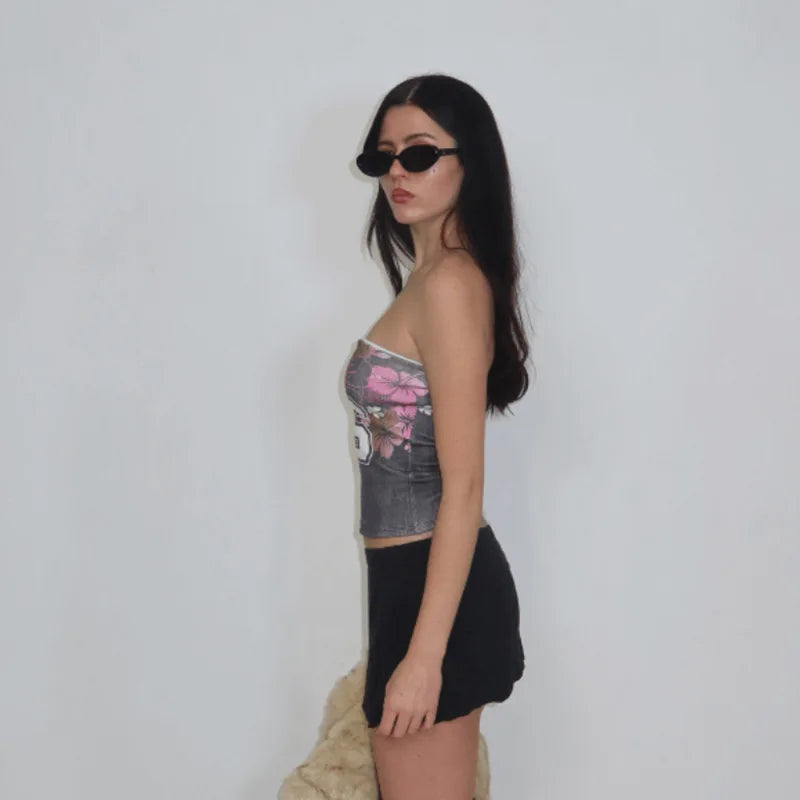 Aiertu  -  New INS European and American retro American Spice Girls Alphabet Flowers Street Music Festival Y2K Slim Sexy Top Tube Top Aiertu