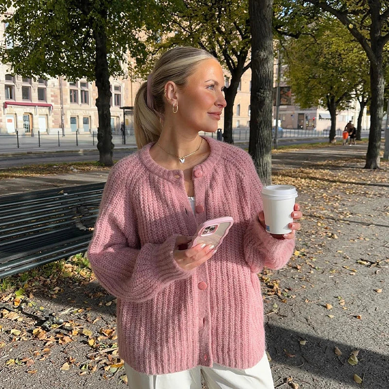 Aiertu  -  Solid All-match Sweater For Women 2023 Autumn Winter New Long Sleeve O-neck Single-breasted Cardigan Casual Fashion Female Coat Aiertu