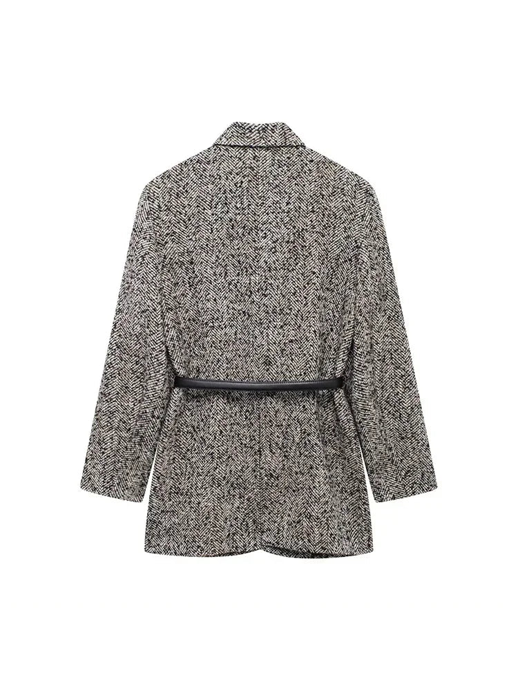 Aiertu  Women Fashion With Belt Single Breasted Blazer Vintage Notched Neck Long Sleeves Female Chic Lady Outfits Aiertu