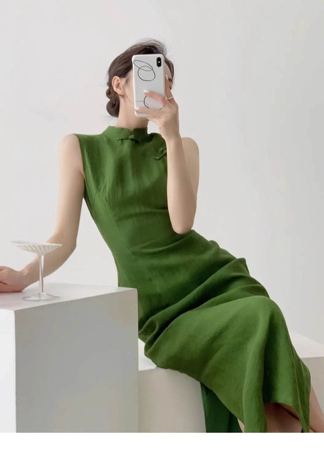 Aiertu  -   vintage natural literature art dress chinese style daily improved leisure qipao sexy sleeveless waist cinching slit qipao Aiertu