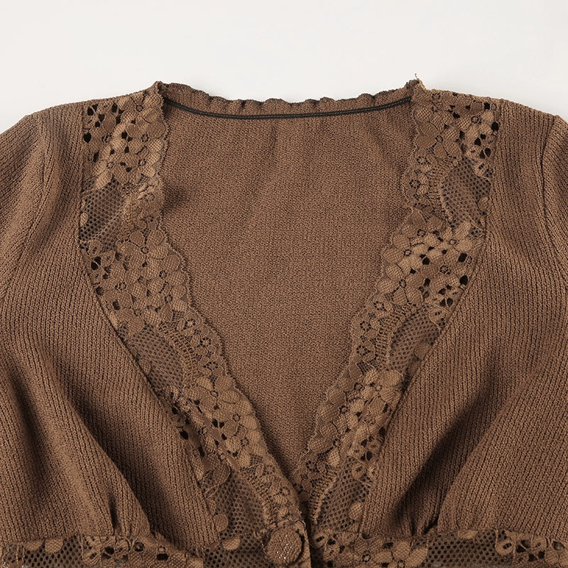 Aiertu  -Dezirae Lace Woolen V-Neck Cardigan aiertu