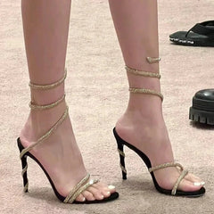 Aiertu  -  Europe Summer New High-heeled Stiletto Rhinotone Sandals Women's Large Size Heels Aiertu