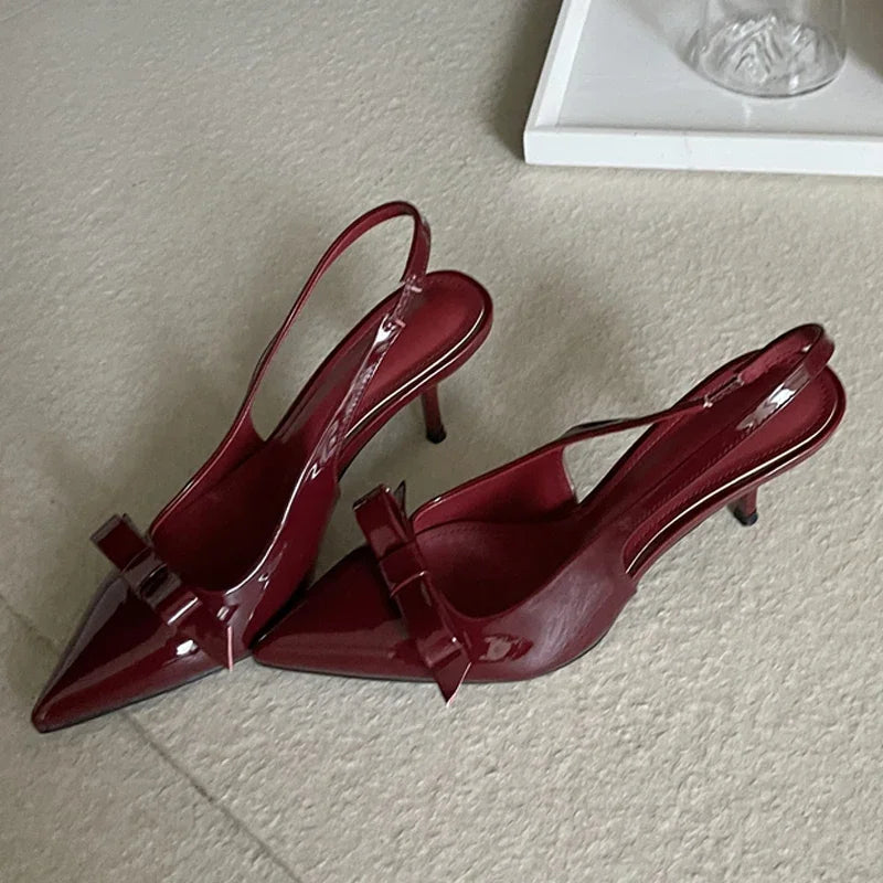 Aiertu  -  New Design Slingbacks Butterfly-knot Women Pumps Sexy Pointed Toe Thin Heels Stripper Party Shoes Large Size 35-43 Aiertu