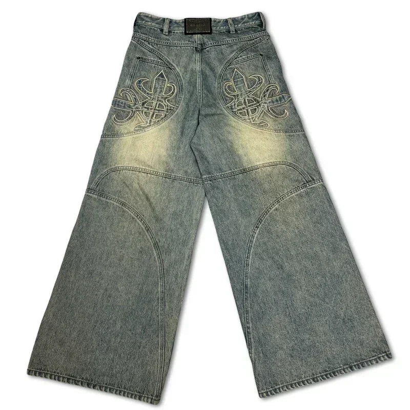 Aiertu  -  Streetwear Retro Large Size Leopard Print Splicing Loose Jeans Women's Men's Trendy Harajuku High Waisted Jeans Wide Leg Pants Aiertu