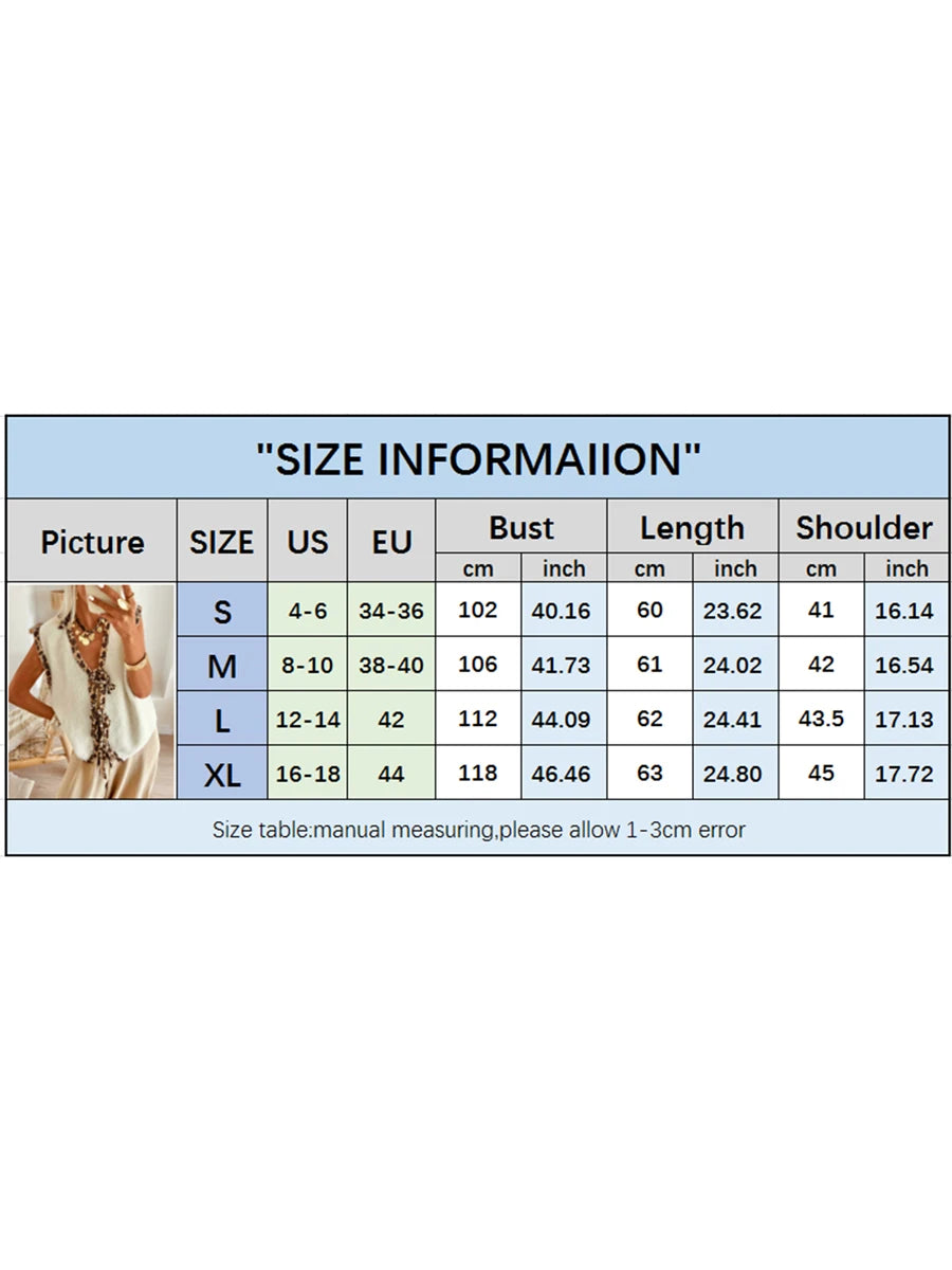 Aiertu  -  Women Leopard Knitted Tie Front Vest Cheetah Print Open Front Cardigan Fall Sleeveless Contrast Sweater Tank Tops Aiertu