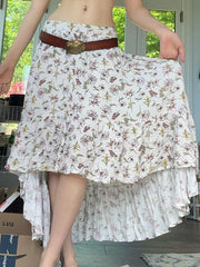 Aiertu  Vintage Floral Low Waist Asymmetrical Midi Skirt Aiertu