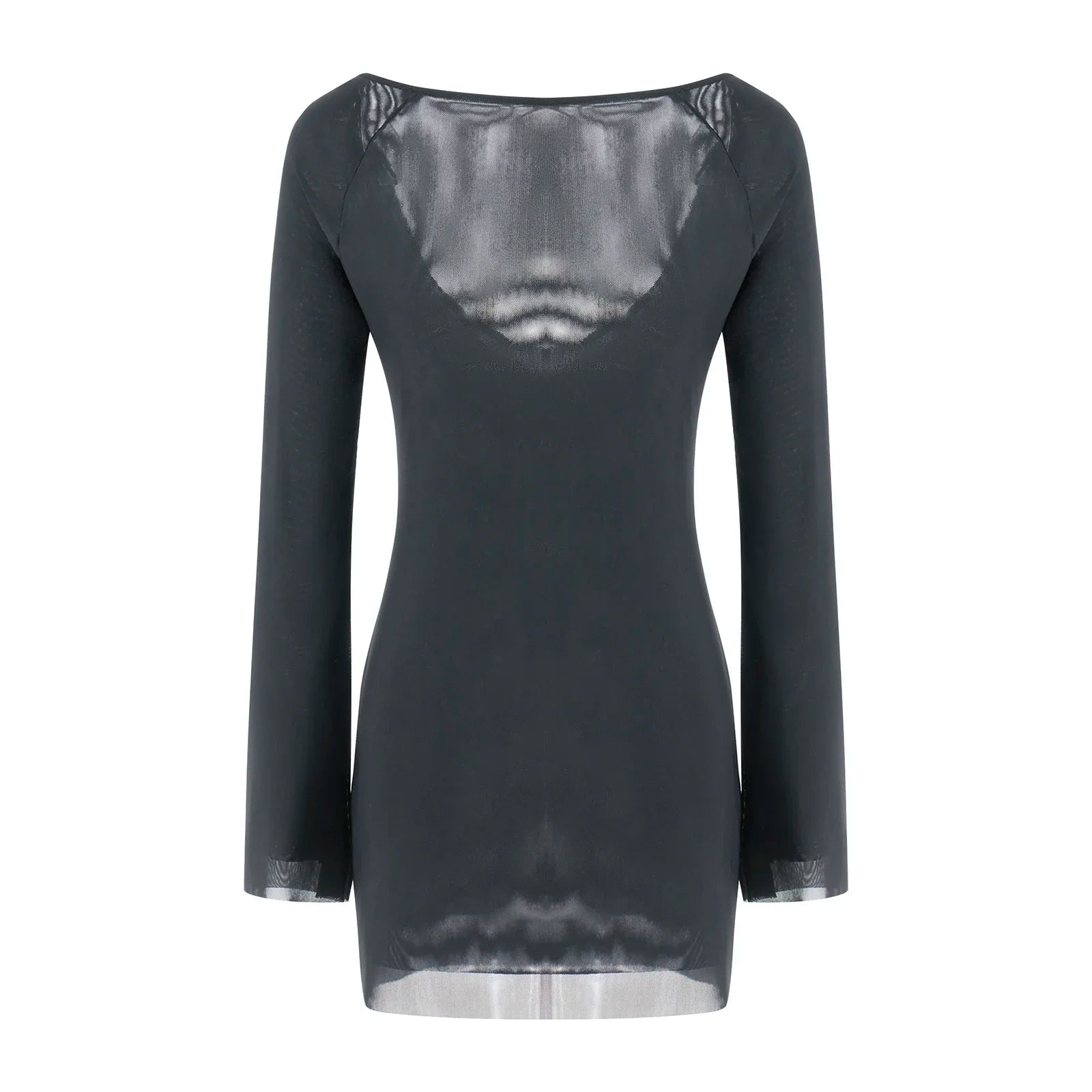 Aiertu Women's Sexy Y2K Elegant Summer Crew Neck Off Shoulder Mesh Sheer Flare Long Sleeve A-Line Short Mini Skinny Dress Aiertu