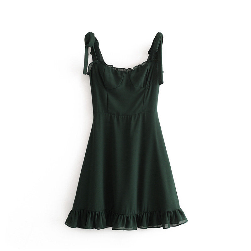 Aiertu - Tie Strap Ruffle Mini Dress Aiertu