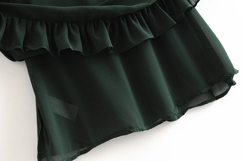 Aiertu - Tie Strap Ruffle Mini Dress Aiertu