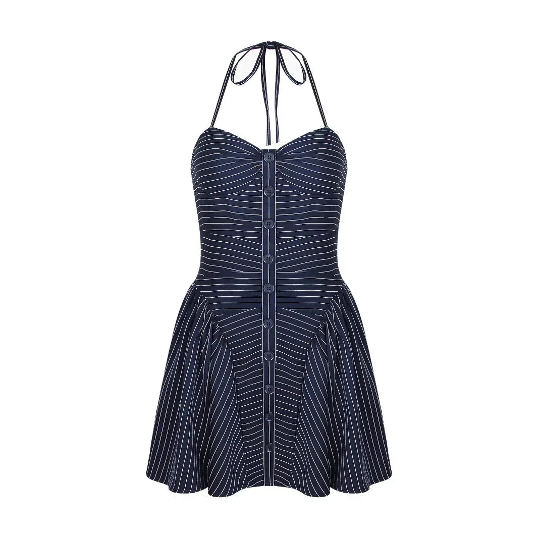 Aiertu  -  Pure Desire Style Striped Hanging Neck, Waist, and Bareback Dress for Female Niche Women's High End Dress 2025 Aiertu