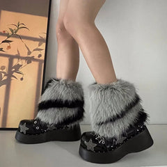 Aiertu  -  Zebra Leg warmer Y2k Artificial Fur stripe Socks Japanese Lolita Leg warmer Women Faux Fur Shoes Cuffs Cover Socks Streetwear Aiertu