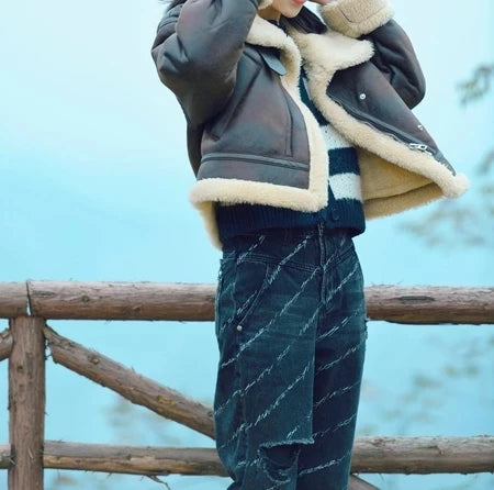 Aiertu  -   New Autumn Winter Women Faux Lamb Fur Short Jacket Vintage Female Moto Biker Zipper Thick Warm Coat Fleece Outwear Aiertu