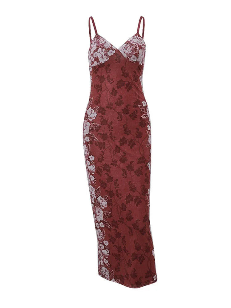Aiertu  -  Floral Print Sling Dress Women Sexy Backless Long Dresses High Waist Vestidos 2025 Summer Elegant Sleeveless Party Beach Holiday Aiertu