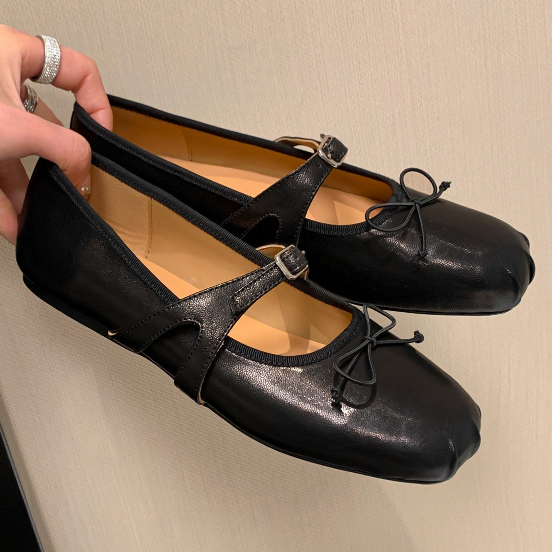 Aiertu  -  Women's genuine leather round toe slip-on Mary Jane ballet flats sweet bowtie high quality soft comfortable ballerinas shoes hot Aiertu