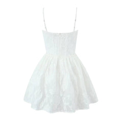 Aiertu  -  French sweet jacquard white suspender dress for women new style fishbone waist slimming A-line skirt Aiertu