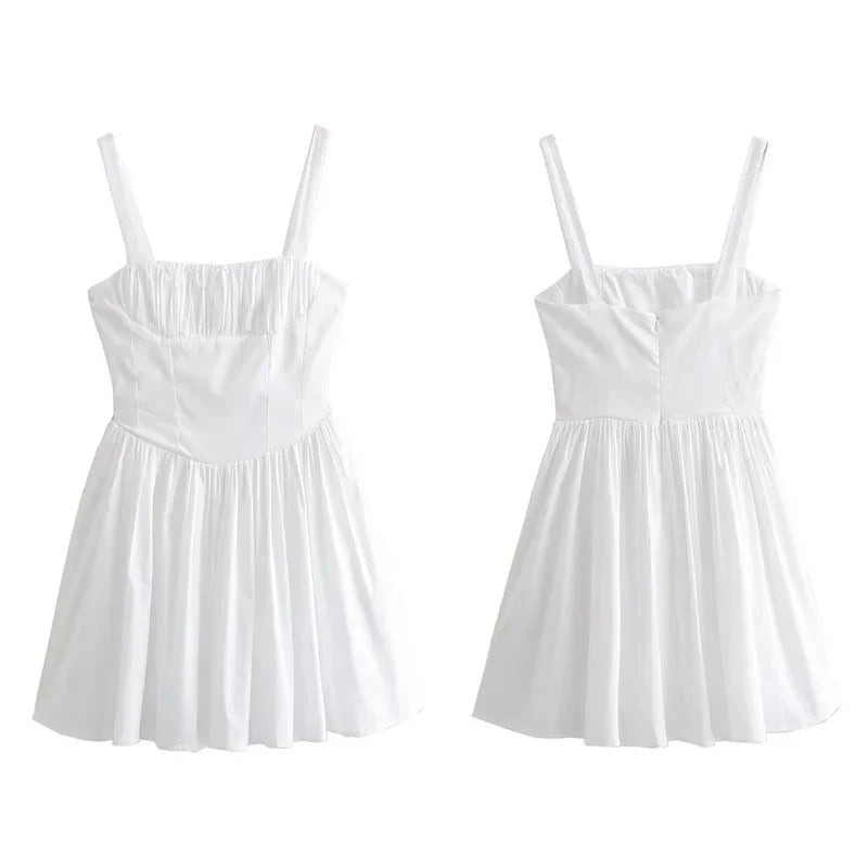 Aiertu  -  Sexy Pleated Spliced Sling Mini Dress Women Solid Square Collar Sleeveless Backless Female Dresses Summer Lady Chic Vestido Aiertu