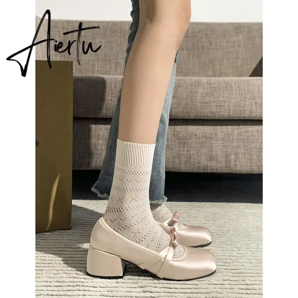 Designers Women Mary Jane Shoes Fashion Shallow Slip On Thick Heel Ladies Outdoor Dress Elegant Gladiator Pumps Aiertu