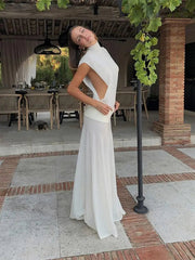 Aiertu  -  Elegant White Mesh Patchwork See Through Long Dress Women Fashion O-neck Sleeveless Slim Dresses New Lady Sexy Party Vestidos Aiertu