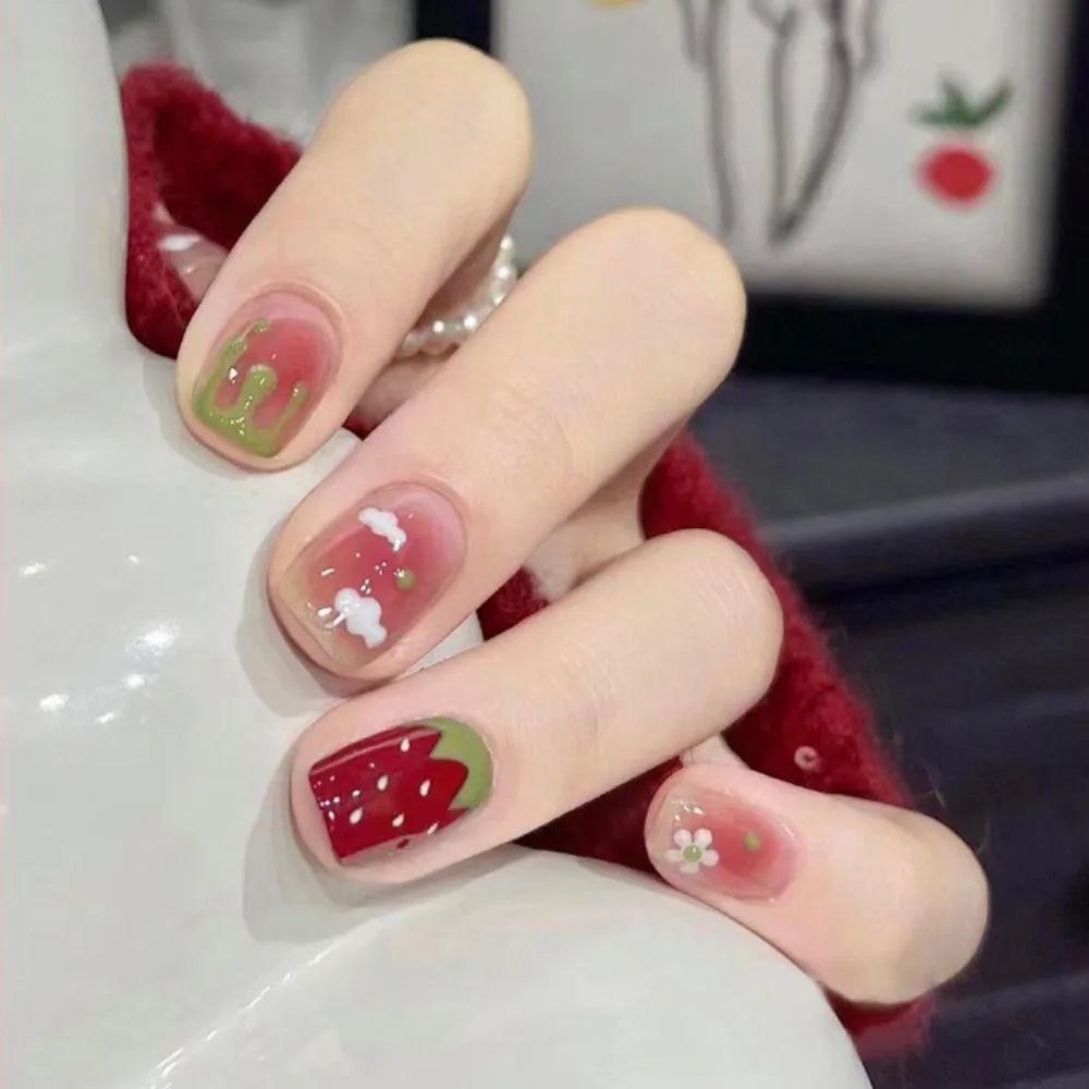 Aiertu  -  Fashion Wearable Manicure Fake Nails Gradients Bling French False Nails Glossy Full Cover Press On Nails for Women and Girls Aiertu
