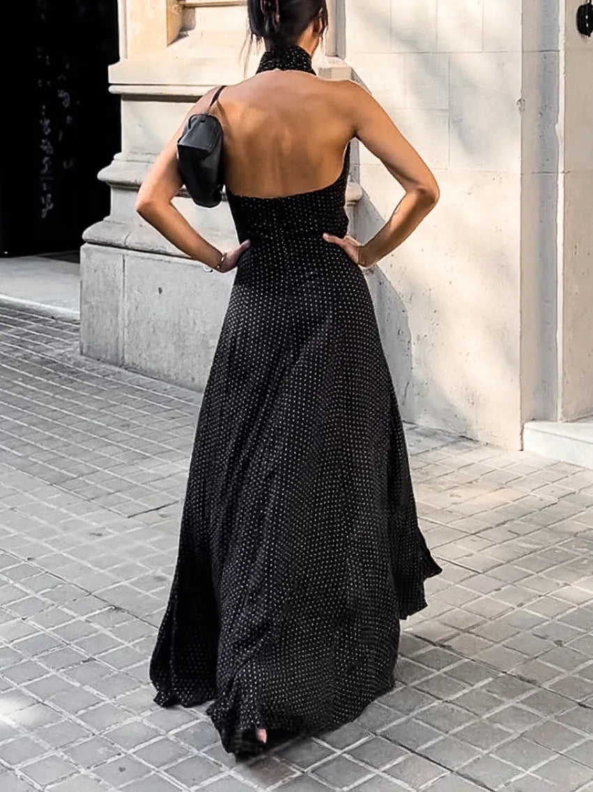 Aiertu  -  Elegant Sleeveless Shiny Polka Dot Bodycon Club Party Evening Dress For Women New Sexy Hollow Out Backless Slit Vestido Aiertu