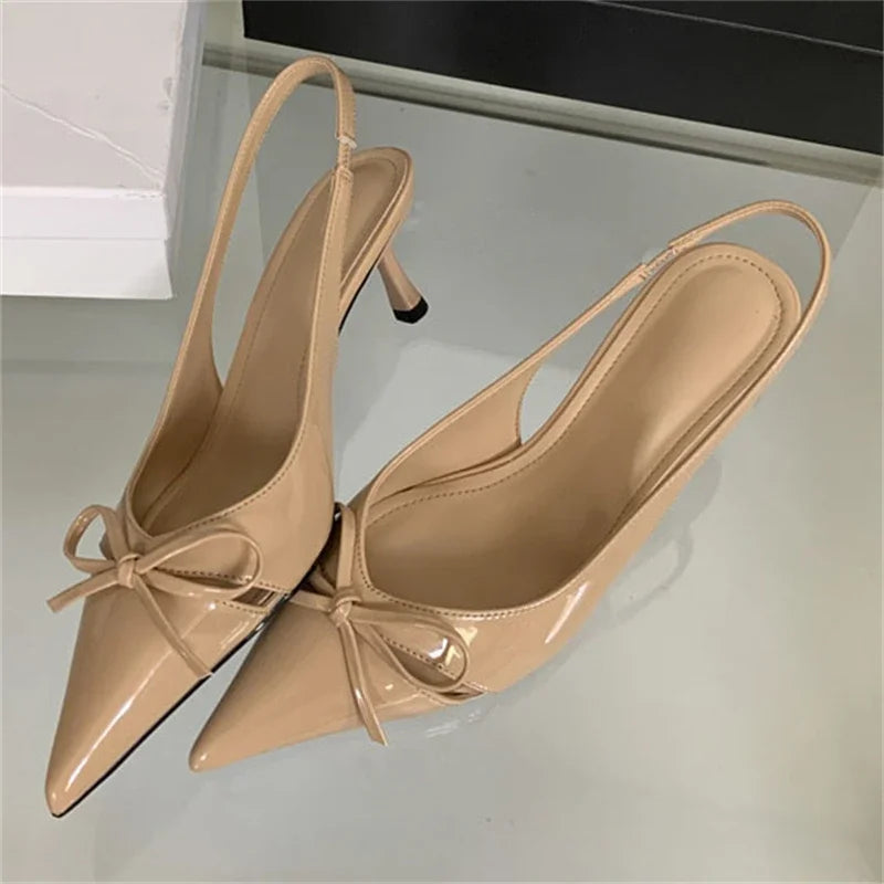 Aiertu  -   High Quality Design Butterfly-knot Women Pumps Pointed Toe Thin Low Heels Wedding Party Mule Shoes Aiertu
