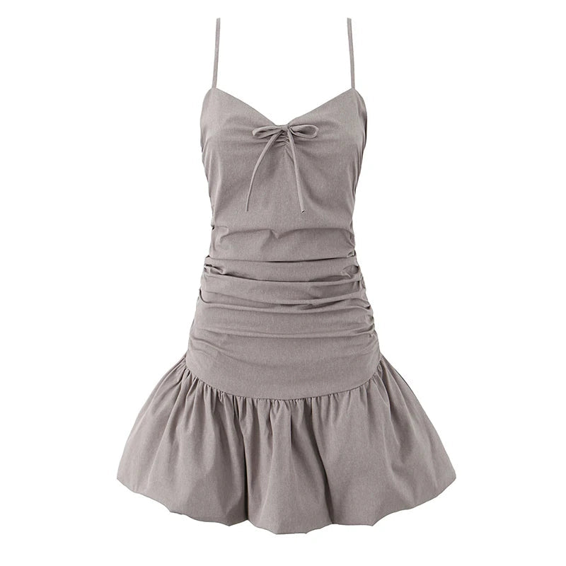 Aiertu  -  Summer 2025 Women Sexy Backless Ruched Sling Mini Dress Low Waist Fit And Flare Short Dresses  Party Robe Aiertu
