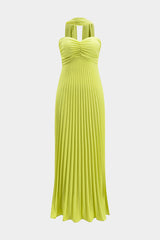 Aiertu  -  Pleated Strapless Sleeveless Maxi Dress With Tie Aiertu