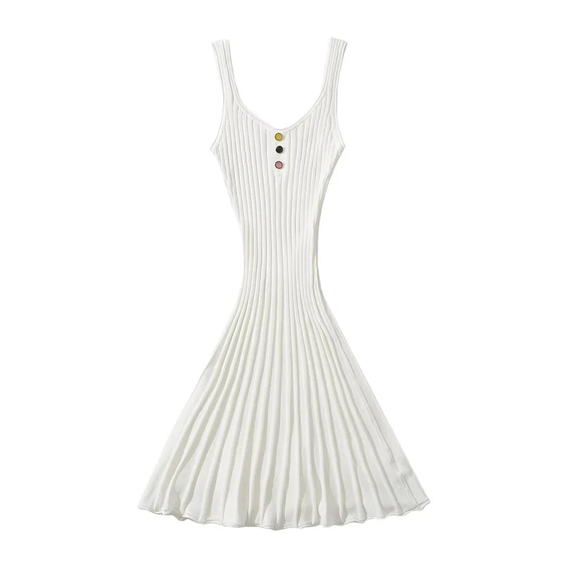 Aiertu  -  Sexy Women O Neck Sleeveless Pleated Knit Mini Dresses Summer Robe Aiertu