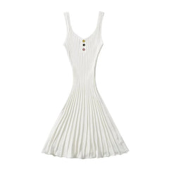 Aiertu  -  Sexy Women O Neck Sleeveless Pleated Knit Mini Dresses Summer Robe Aiertu