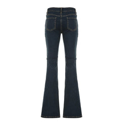 Aiertu  -   Y2K Low Waist Flare Jeans Women Retro Stylish Distressed Slim Denim Trousers High Street Korean Harajuku Pants 2000s Aiertu