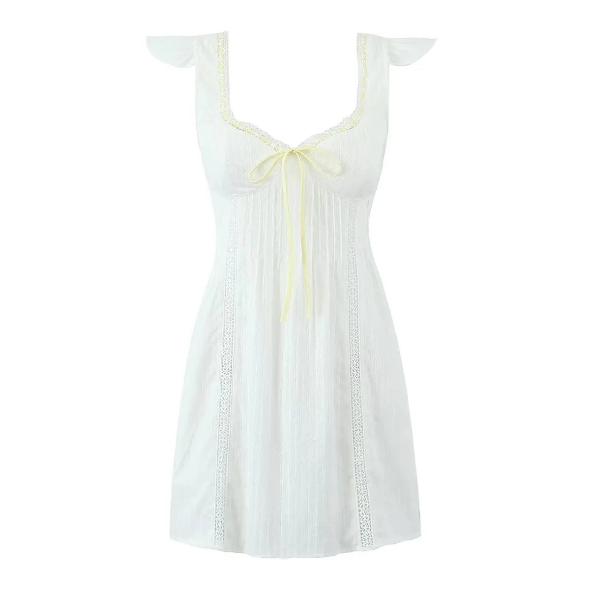 Aiertu  -  French Lazy Style White Dress For Women Sexy V Neck Short Sleeve A-line Mini Summer Dresses Casual Holiday Robe Lace Up Aiertu