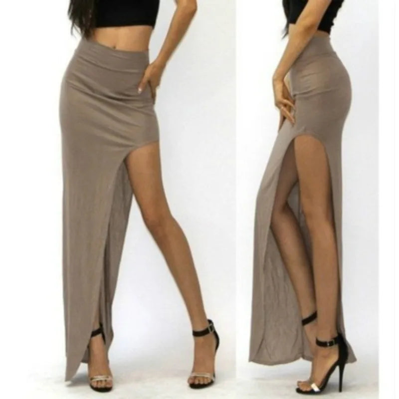 Aiertu Fashion Split Skirts Women Sexy Long Sexy Skirts Open Side Split Skirt Long High Waist High Slit Maxi Skirt Black Aiertu