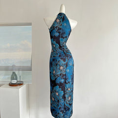 Aiertu  Jacquard Satin Cheongsam Slit Dress New Chinese Style Retro Elegant Dress Aiertu