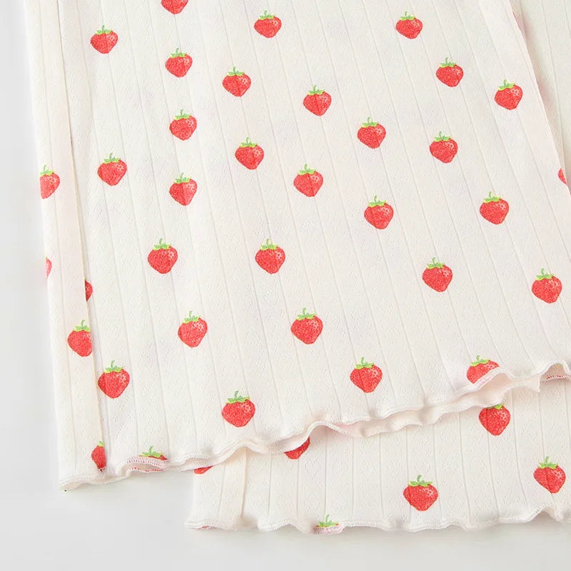 Aiertu  -  Strawberry Print Eyelet Two-piece Set Women Summer Sleeveless Slim Camis+Drawstring Pants Sets Home Cozy Sweet Casual Pajamas Aiertu