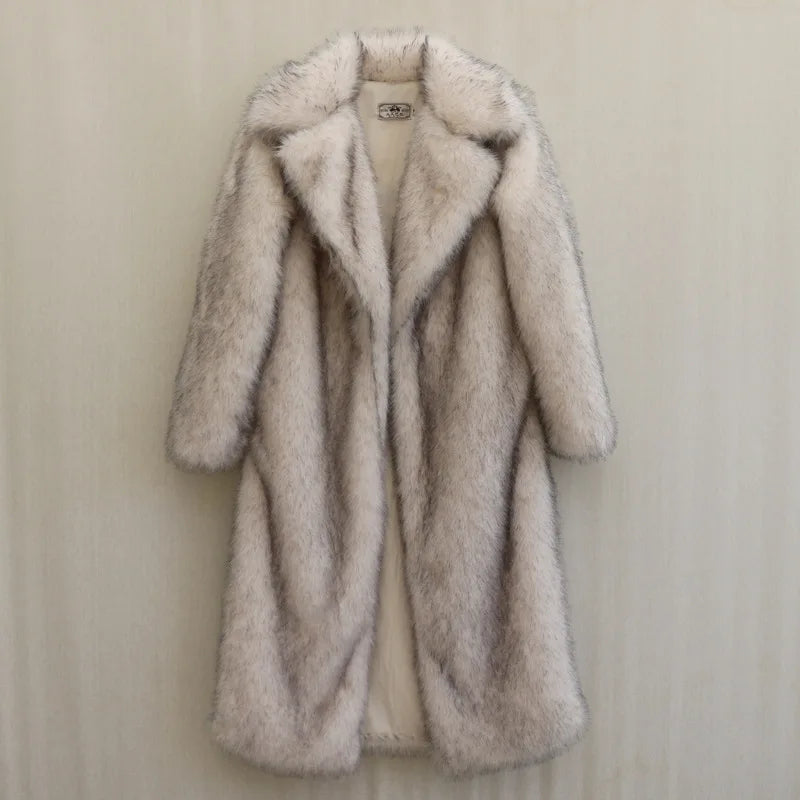 Aiertu  -  Luxury Long Faux Fur Coat Women Winter Fluffy Gradient Fluffy Fox Fur Jacket Female Long Trench Coat Plush Furry Overcoat Aiertu