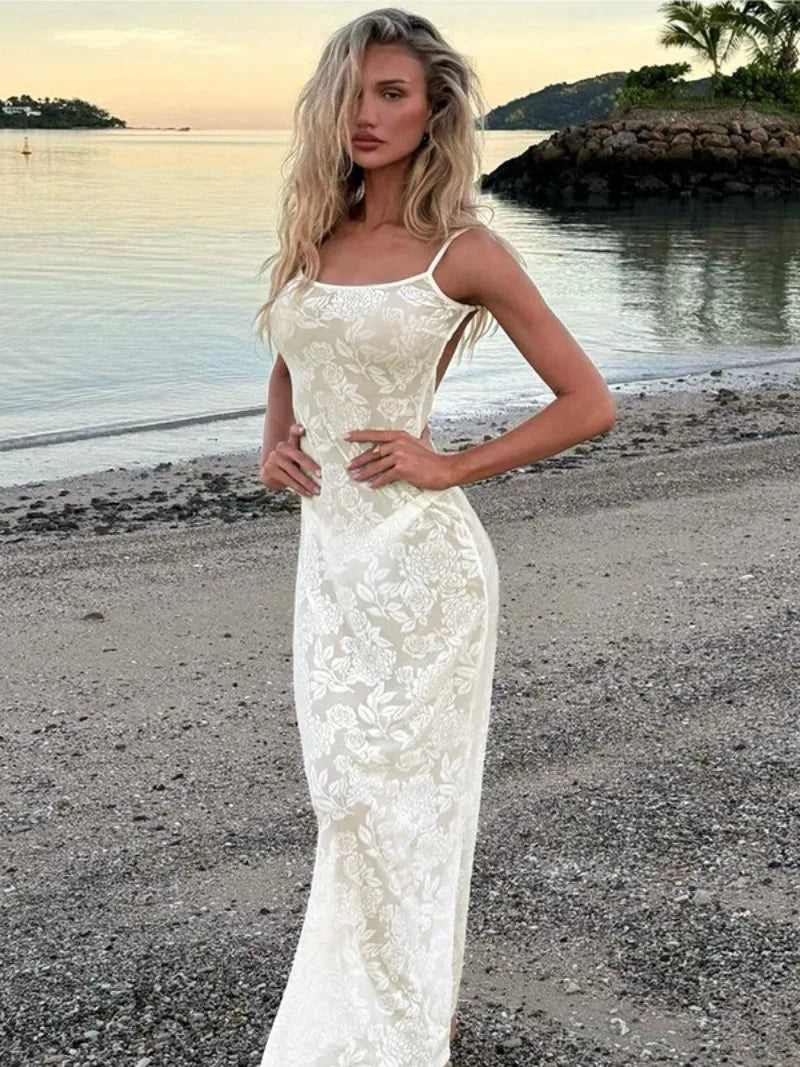 Aiertu  -  Women's Sexy Backless Summer Beach Dresses 2026 Female Sleeveless See-through Bodycon Long Evening Party Slip Dress White Black Aiertu