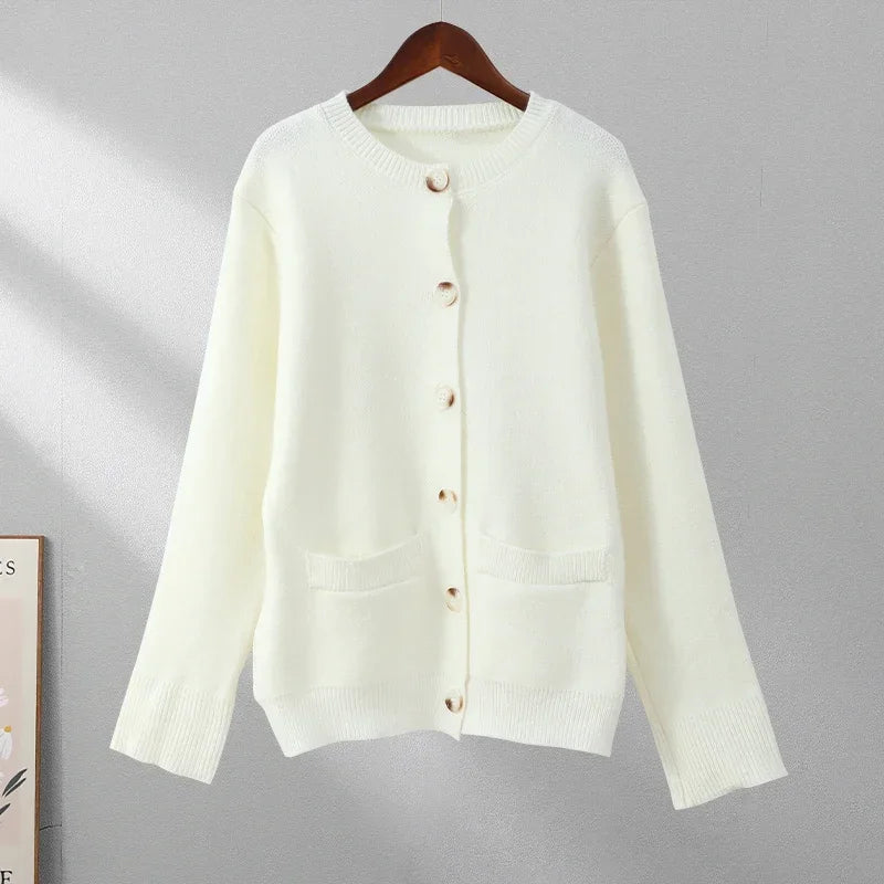 Aiertu  -  Fashion Chic Solid Knitted Cardigan For Women O Neck Long Sleeve Single Breasted Sweater 2026 Autumn Female Commuting Streetwear Aiertu