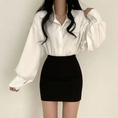 Aiertu Elegant V-Neck Professional White Shirt Women's Sensibility Design Large Size Underwear Top For Spring And Autumn Aiertu