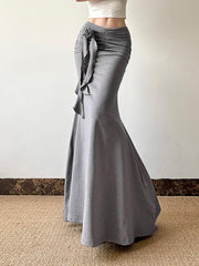 Aiertu  -3D Rose Ruched Low-Waist Maxi Skirt aiertu