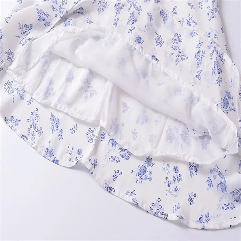 Aiertu  -  French Retro Slim Fit Small Flying Sleeves Printed Dress Women Summer New Short Floral Skirt Aiertu