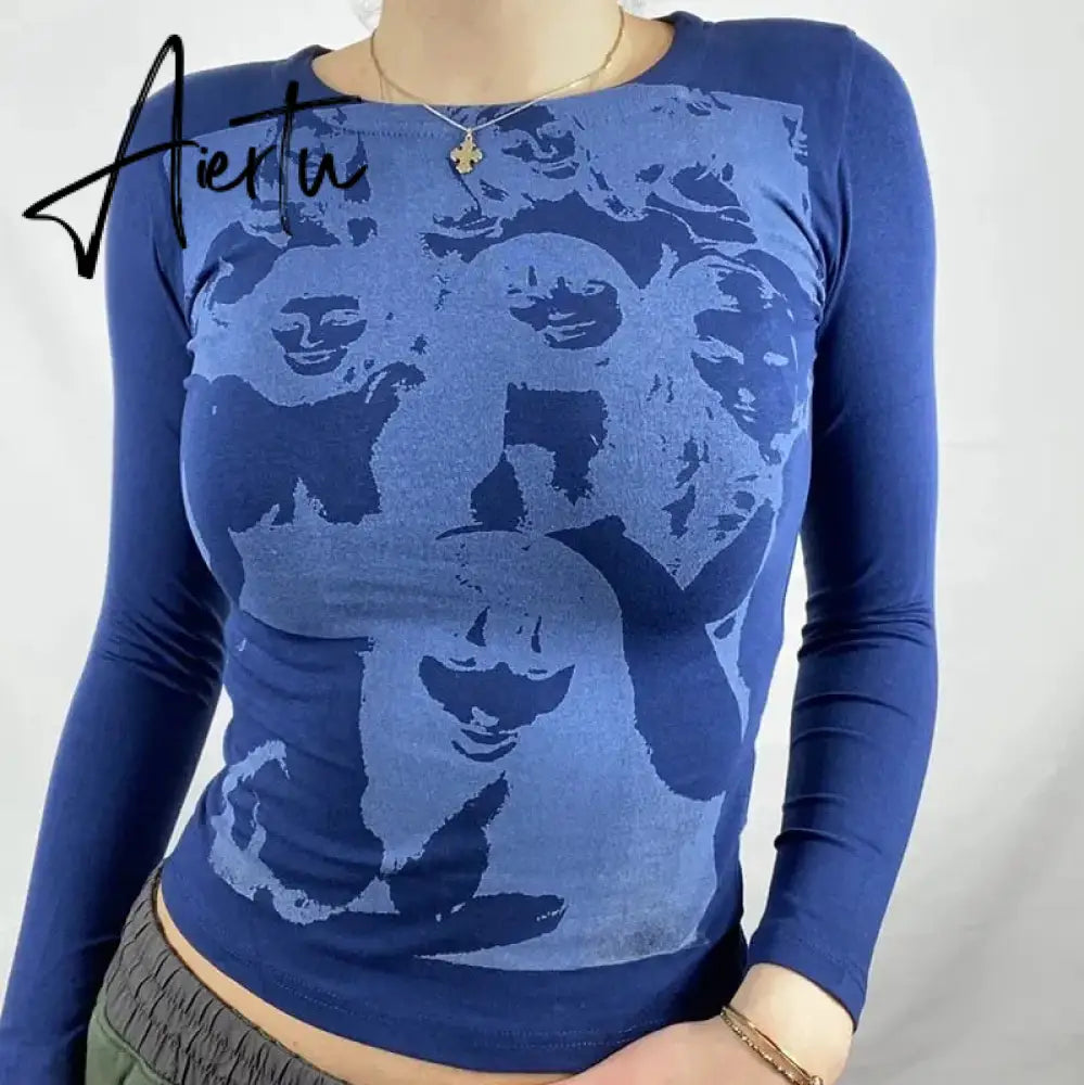 E-girl Harajuku Graphic Print T-shirt 90s Women Vintage Crop Top Y2K Aesthetic Summer Slim Fit Tees Tops Streetwear Gothic Punk Aiertu