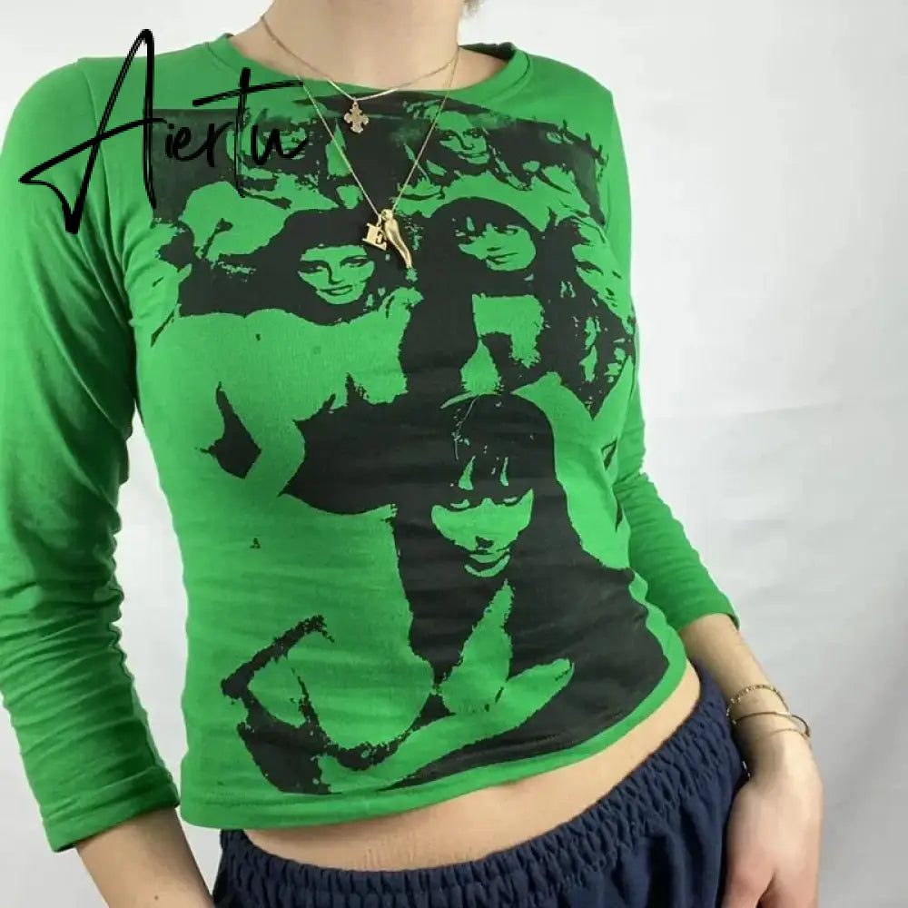 E-girl Harajuku Graphic Print T-shirt 90s Women Vintage Crop Top Y2K Aesthetic Summer Slim Fit Tees Tops Streetwear Gothic Punk Aiertu