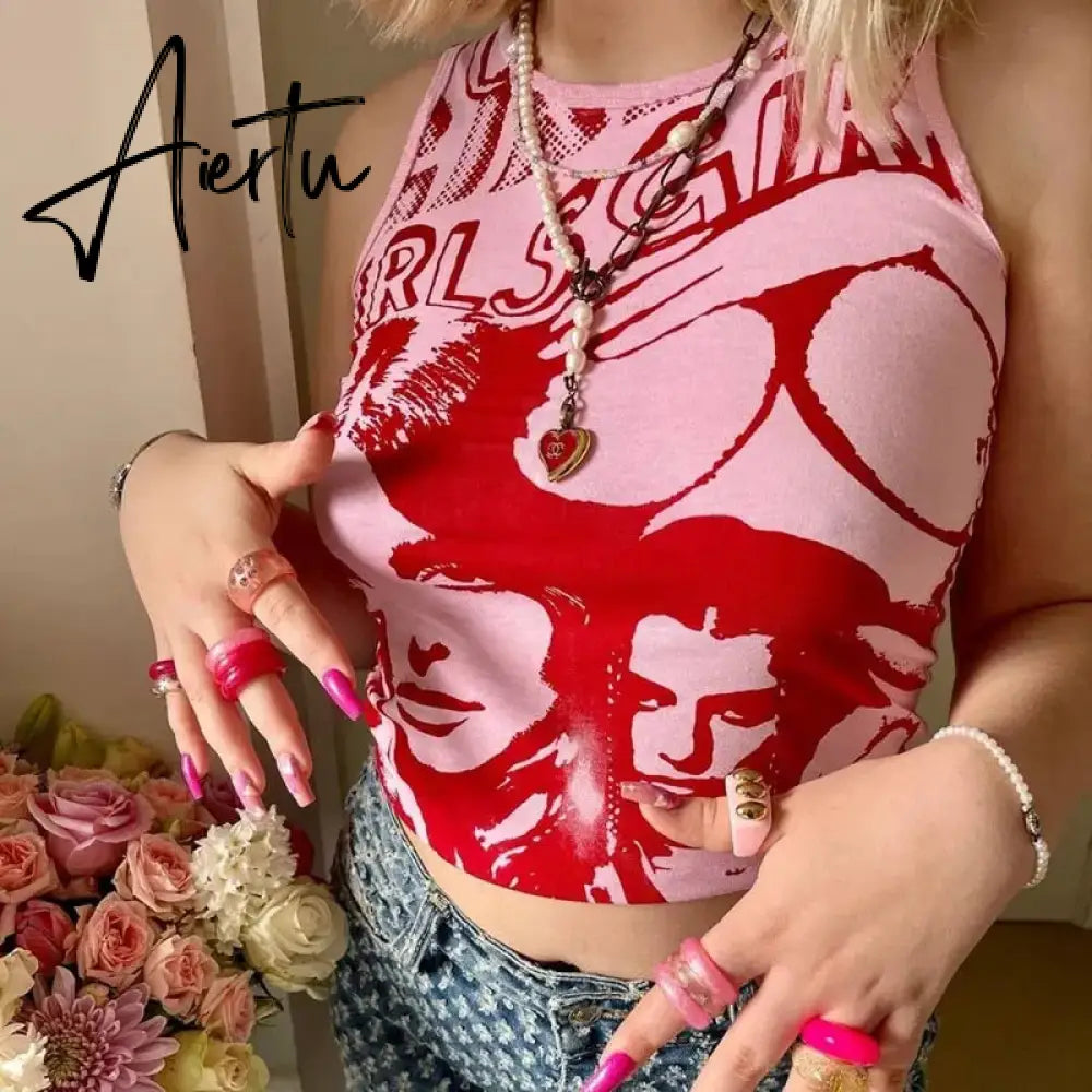 E-girl Harajuku Graphic Print T-shirt 90s Women Vintage Crop Top Y2K Aesthetic Summer Slim Fit Tees Tops Streetwear Gothic Punk Aiertu