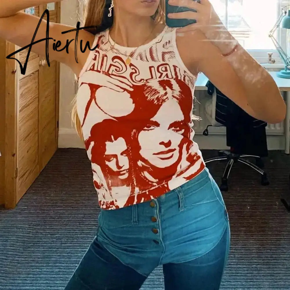 E-girl Harajuku Graphic Print T-shirt 90s Women Vintage Crop Top Y2K Aesthetic Summer Slim Fit Tees Tops Streetwear Gothic Punk Aiertu