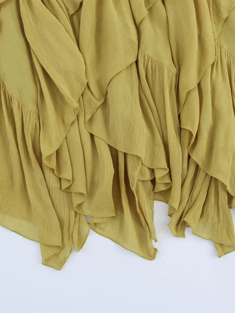 Aiertu  -  Irregular Multi-layer Ruffles Skirt Women Ribbon Pleated Elegant High Waist A-line Skirts 2025 Summer New Street Fold Lady Robe Aiertu