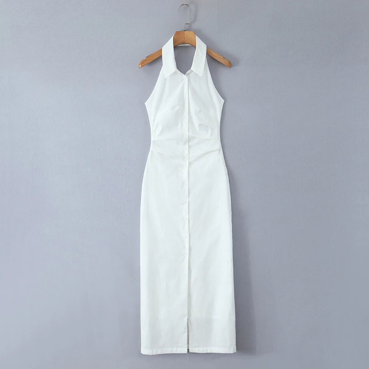 Aiertu  -  White Chic Slim Split Halter Dresses Women Summer Single Breasted Sleeveless Midi Dress 2025 New Elegant Casual Fashion Vestidos Aiertu