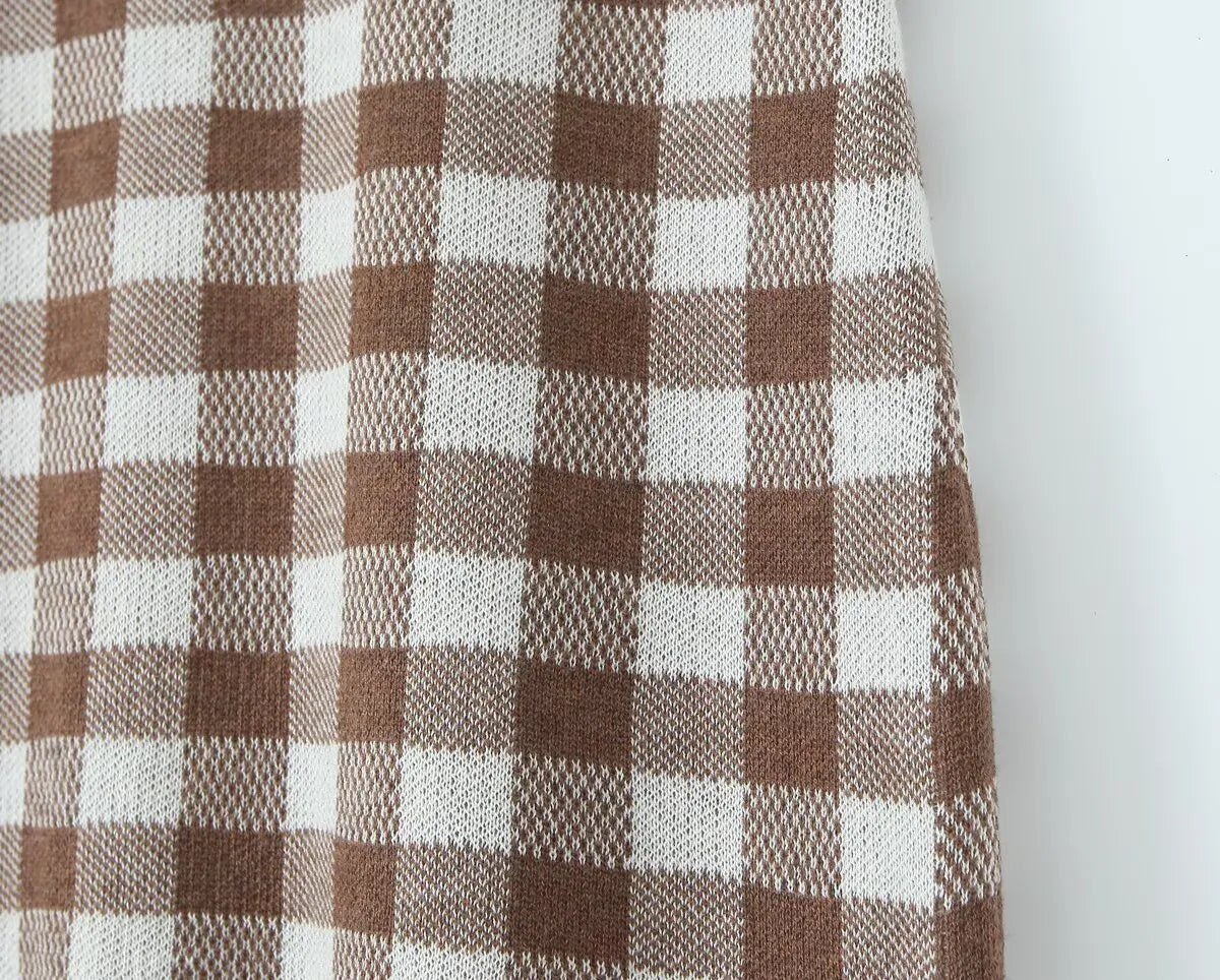 Aiertu  -  Sexy Spaghetti Straps Bow V Neck Knit Plaid Dress Women Summer 2026 Bodycon Mini Dresses Aiertu