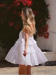 Aiertu  -  Summer Ruffle White Mini Dresses For Women 2026 New Slash Neck Sleeveless Backless Dress Sexy Fashion Holiday Suspender Dresses Aiertu